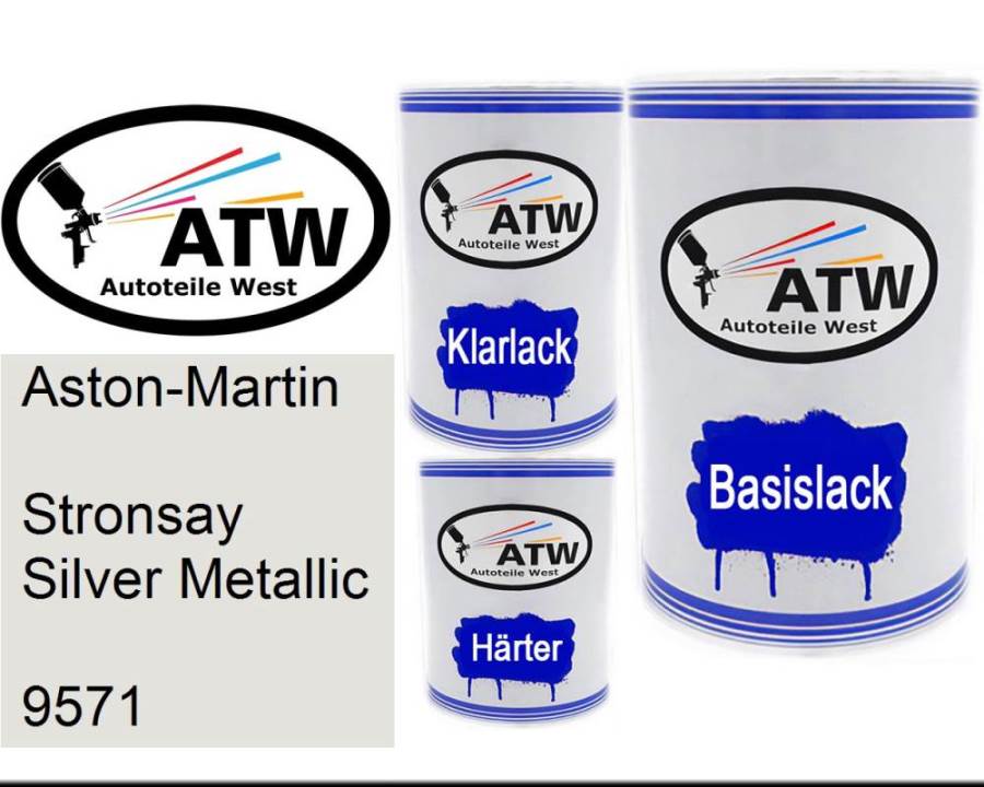 Aston-Martin, Stronsay Silver Metallic, 9571: 500ml Lackdose + 500ml Klarlack + 250ml Härter - Set, von ATW Autoteile West.